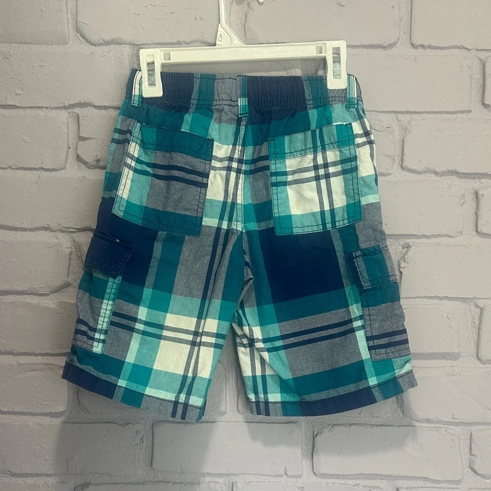 Gymboree Teal and White Plaid Cargo Shorts size 7